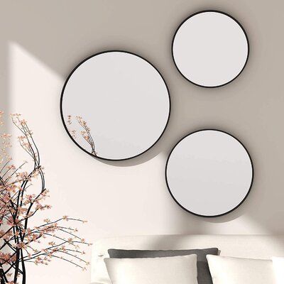 3 Circle Mirrors On Wall Ideas, Three Circle Mirrors On Wall, Mirror Design Wall Entryway, Small Mirror Wall Decor, Hanging Vanity, Display Shelves Decor, Mirror Circle, Shelves Decor, Mirror For Wall