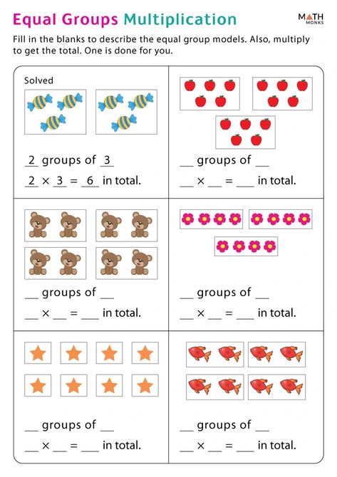 Equal Groups Multiplication Worksheets - Math Monks Multiplication Grouping Activities, Multiplication Equal Groups Worksheet, Grouping Worksheets Grade 1, Multiplication Worksheets Class 2, Multiply Worksheet Grade 2, Multiplication Grade 2 Worksheet, Maths Multiplication Worksheets Grade 1, Multiplication Beginners, Basic Multiplication Worksheets