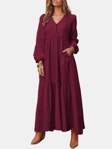 Your friend shared a fashion website for you and give you up to 20% off coupons! Claim it now.【Casual Solid Color Button V-neck Plus Size Dress with Pockets】 SKU:SKUC52727 https://newchic.app.link/UakciehL5zb Cotton Linen Dresses, Plus Size Vintage, Vestidos Vintage, Vestido Casual, Dress With Pockets, Plus Size Casual, Plus Size Dress, Long Maxi Dress, Fall Dresses