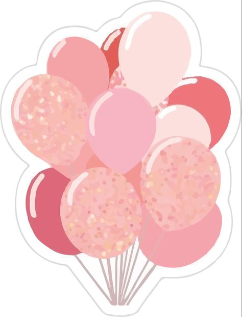 Balloon Cake Topper Printable, Pink Journal Stickers, Birthday Cake Sticker, Balloon Stickers, Stickers Cool, Eid Stickers, Preppy Stickers, Desain Quilling, Stickers Cartoon