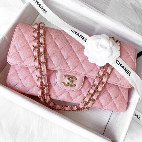 Opulent Habits on Instagram: “Still available! 💖✨💕 Gorgeous and authentic Chanel 19s Pink Iridescent Medium Flap with shiny light gold hardware! 💖 LOVE! In pristine…” Pink Chanel Bag, Outfit Designer, Tas Bahu, Ellie Saab, Lady Like, Cheap Purses, Chanel Cruise, Brand Handbags, Girly Aesthetic