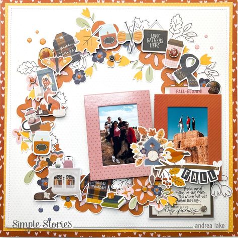 Fall Layout - Scrapbook.com Simple Stories Here + There Layouts, Fall Layout, Halloween Mini Albums, Fun Halloween Activities, Fall Scrapbook Layouts, Autumn Paper, Fall Scrapbook, Color Vibe, Welcome Fall