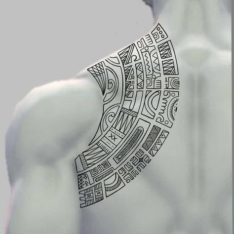 Maori Back Tattoo, Men's Chest Tattoo Ideas, Geometric Chest Tattoo, Aztec Neck Tattoo, Tattoo Women Back, Man Tattoo Ideas, Back Shoulder Tattoo, Trible Tattoos, Women Tattoo Ideas