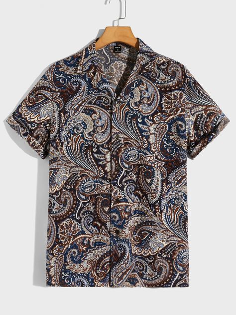 Multicolor Casual  Short Sleeve Polyester Paisley Shirt Embellished Non-Stretch Summer Men Tops Shein Men, Paisley Print Shirt, Printed Shirts Men, Hair Inspiration Short, Paisley Shirt, Men Shirts, Block Printing Fabric, Men Tops, Mens Shirt