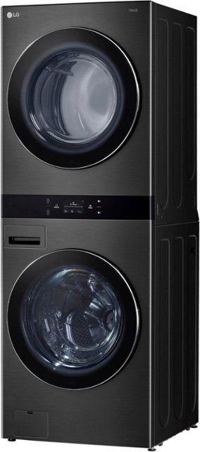 LG 5.0 Cu. Ft. HE Smart Front Load Washer and 7.4 Cu. Ft. Gas Dryer WashTower with Steam and Center Control Black Steel WKGX301HBA - Best Buy Lg Washtower, Detergent Dispenser, Gas Dryer, Tub Cleaner, Washer Dryer Combo, Front Load Washer, Lcd Panels, Laundry Hacks, Best Buy