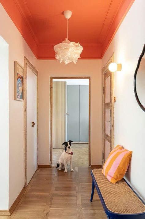 Orange Ceiling, Styl Hampton, Clutter Free Home, Decor Elements, Painted Ceiling, Minimalist Decor, House Inspo, Inspired Homes, Bright Orange