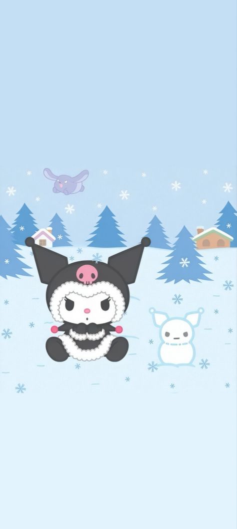 Kuromi Blue Wallpaper, Kuromi Winter Wallpaper, Kuromi Wallpaper Christmas, Kuromi Christmas Pfp, Christmas Kuromi Wallpaper, Christmas Wallpaper Sanrio, Kuromi Christmas Wallpaper, Hello Kitty Winter Wallpaper, Sanrio Winter Wallpaper