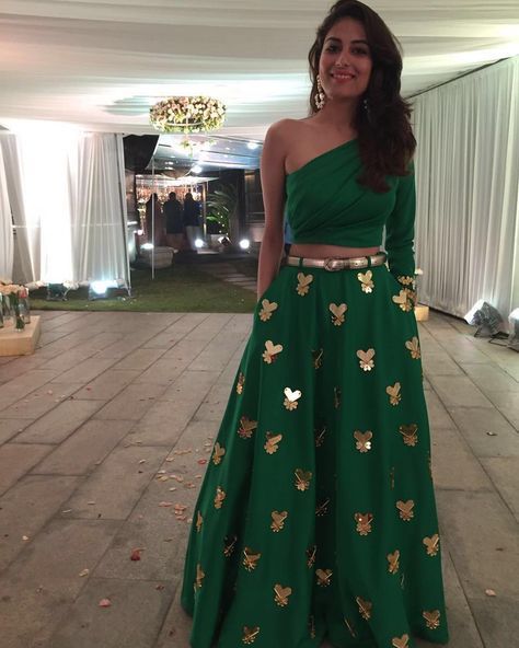 I like the skirt and color, don't care for the one shoulder blouse. Papa Don't Preach collection Lehnga Dress, Lehenga Blouse Designs, Desi Clothes, Indian Lehenga, Indian Couture, Indian Designer Outfits, Lehenga Designs, Indian Attire, Indian Fashion Dresses