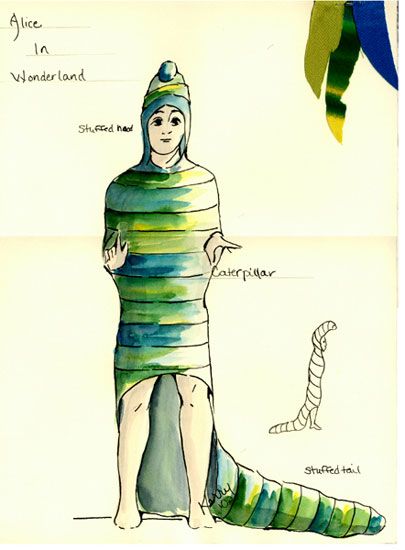 Caterpillar costume sketch Caterpillar Costume Diy, Wonderland Caterpillar Costume, Alice In Wonderland Caterpillar Costume, Worm Costume, Alice In Wonderland Caterpillar, Wonderland Caterpillar, Caterpillar Alice In Wonderland, Alice Alice In Wonderland, Caterpillar Costume