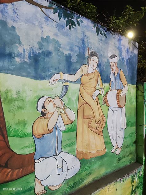 Bihu Dance street art, Guwahati, Assam Bihu Assam Painting, Bihu Dance Drawing, Bihu Dance, Dance Street, Pastel Colors Art, Drawing Scenery, Dancing Drawings, Colors Art, Oil Pastel Art