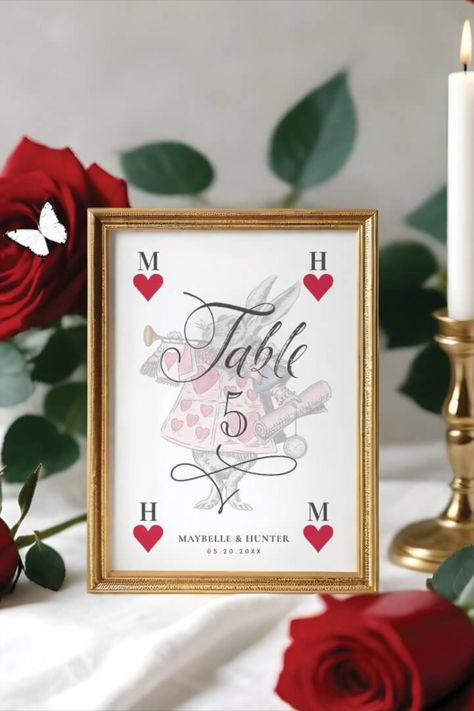 Alice In Wonderland Table Numbers, White Rabbit Character, Wonderland Wedding Decorations, Spade Symbol, Wonderland Rabbit, Alice In Wonderland Rabbit, Table Number Signs, Rabbit Character, Wedding Table Number Signs