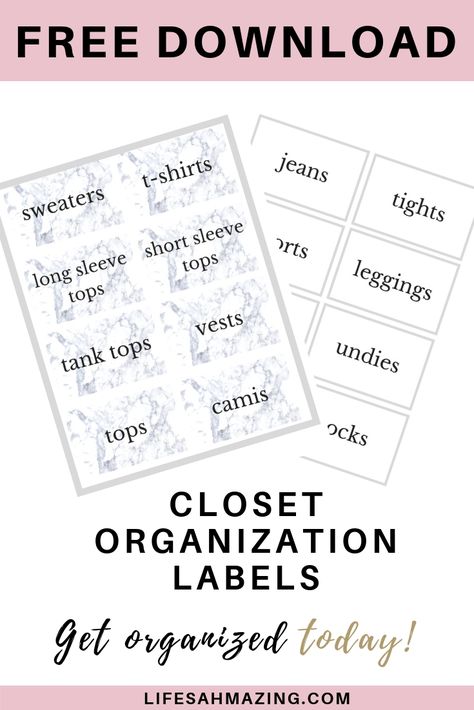 Organizing and decluttering your closet? Take your bedroom organization to the next level with these closet organization labels. Grab your storage bins and add the labels for the ultimate closet upgrade. Master Closet Storage, Closet Labels, Closet Organisation, Master Closet Organization, Organization Labels, Closet Storage Bins, Drawer Labels, Library Organization, Storage Labels