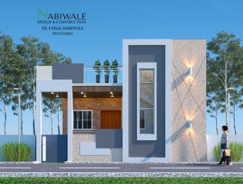 Front Elevation With Staircase, Independent House Elevation Single Floor, Front Elevation Designs Ground Floor, Single Floor Elevation Design Modern, Single Floor Front Elevation Designs, Ground Floor Elevation Design, Ground Floor Elevation, Building Elevations, Lcd Unit