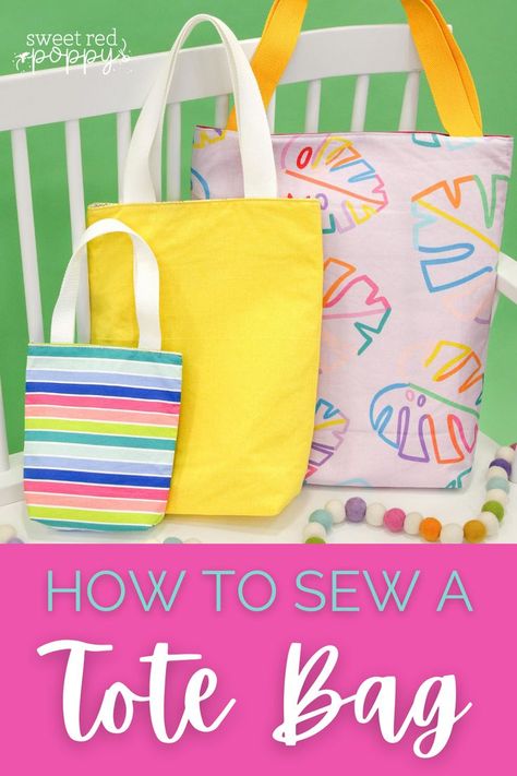 Make This Tote Bag in 5 Different Sizes. This Free Sewing Pattern Includes an Interior Pocket for Small Items and It’s Fully Lined for a Professional Finish. Diy Tote Bag Sewing, Tote Bag Sewing Pattern, Tote Bag Sewing, Tote Bag Straps, Tote Bag Pattern Free, Bag Sewing Pattern, Kids Totes, Diy Tote, Simple Tote