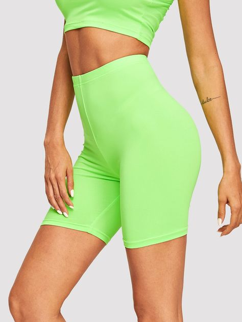 Solid Cycling Shorts -SheIn(Sheinside) Cycle Shorts, Women Leggings, Cycling Shorts, Shein Style, Bottom Clothes, Pop Fashion, Rompers Women, New Age, Women's Leggings