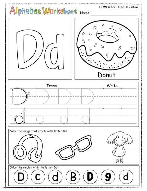 Letter D Phonics Worksheet, Letter D Pre K Activities, Letter Dd Worksheets Free Printable, Writing Letters Worksheet, Prek Letter D Activities, Letter D Writing Practice, Letter D Free Printable Worksheets, Letter A Worksheets For Preschool Free, Letter D Printables For Preschool