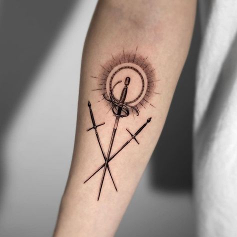 3 Of Swords Tattoo, 3 Of Swords, Swords Tattoo, Sacred Heart Tattoos, Ship Tattoo, Tattoo Design Ideas, Subtle Tattoos, Tattoo Meaning, 문신 디자인