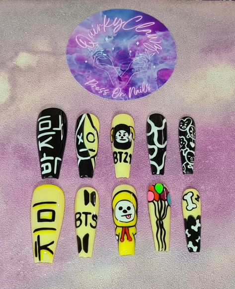 BTS BT21 Chimmy Jimin Themed Hand Painted Press on Nails K Pop Nails, Bts Bt21, Ways To Show Love, Show Love, Nail Glue, How To Make Hair, Nail File, Glue On Nails, Cute Nails