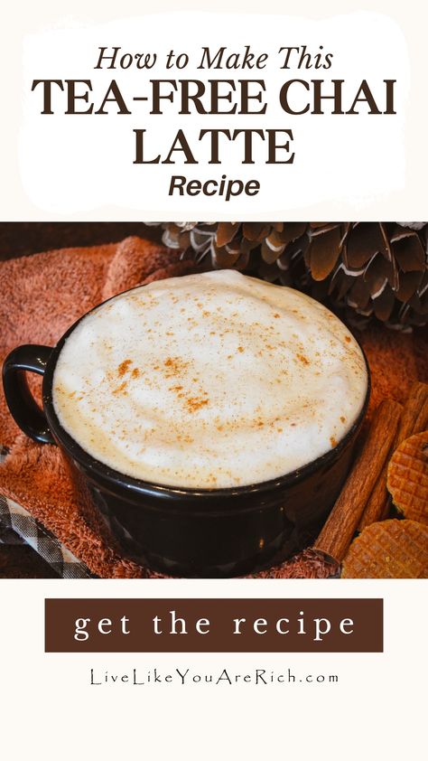 This Tea-Free Chai Latte recipe is a delicious chai latte made without coffee or tea. Kid-friendly and caffeine-free. It is a delicious mix of spice and creaminess. Caffeine Free Chai Tea Recipe, Healthy Chai Tea Latte, Chai Spice Mix Recipe, Tea Mixes, Chai Spice Mix, Chai Latte Recipe, Chai Tea Recipe, Kid Friendly Drinks, Instant Tea