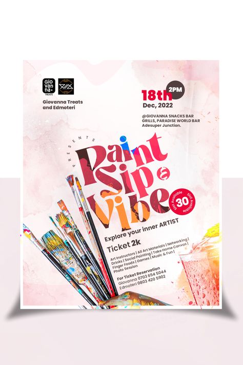 Sip And Paint Flyer Design, Painting Flyer Design, Paint And Sip Poster, Sip And Paint Flyer, Event Poster Design Inspiration, Make A Flyer, Sip And Paint, Photoshop Tutorial Typography, Social Media Branding Design