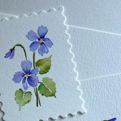 Watercolor Violets, February Birth Flowers, Watercolor Calendar, Kraf Kertas, Watercolor Stamps, Painting Flowers Tutorial, Month Of February, Watercolor Birthday Cards, Watercolor Flowers Tutorial