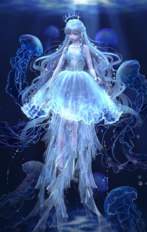 Jelly Fish Outfits, Jellyfish Inspired Outfit, Jellyfish Inspired Fashion, Jellyfish Outfit, Jellyfish Dress, Magical Girl Outfit, Sea Creatures Art, Princess Jellyfish, Fish Dress