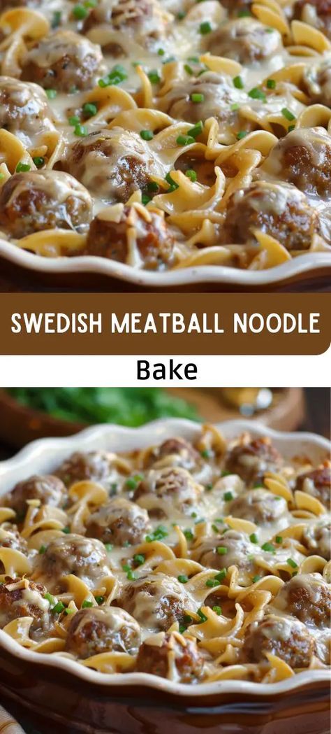 Swedish Meatball Noodle Bake Meatballs And Noodles Recipe, Meatball Noodle Bake, Noodle Bake, Swedish Meatballs Easy, Meatball Casserole, Simple Family Meals, Beef Casserole Recipes, Yummy Casseroles, Swedish Meatballs