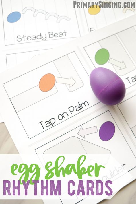 Have fun in Primary or music time using egg shakers in 30 unique and fun ways and combinations! Try these unique rhythm and beat patterns with a combination of fun actions like passing the egg shaker behind your back. Perfect for LDS Primary Music Leaders for Singing Time lesson plans. See all our singing time ideas and printable plans on our blog! #LDS #Primary #SingingTime #MusicLeader #EggShakers #PrimaryChorister Lds Primary Chorister Ideas, Singing Time Ideas, Lds Primary Singing Time, Visiting Teaching Handouts, Egg Shakers, Kindergarten Music, Time Lessons, Primary Chorister, Primary Songs