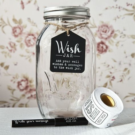 The Wish jar is the perfect gift! Send graduates well wishes and advise or their future, or make a wish for the happy couple on their wedding day! Well Wishes Messages, Housewarming Wishes, Senior Table, Message Jar, Wish Jar, Engagement Wishes, Wedding Jars, Beauty And Beast Wedding, Well Wishes