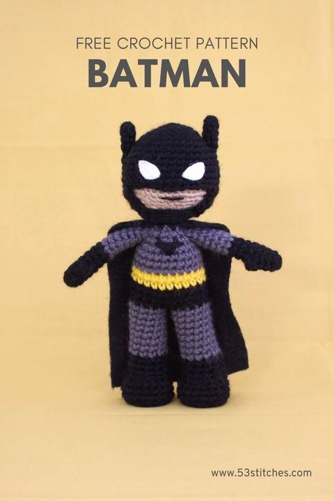 Crochet Batman Amigurumi Free Pattern, Batman Crochet Pattern, Marvel Crochet, Crochet Lego, Batman Amigurumi, Crochet Batman, Crochet Baby Costumes, Crochet Lovey, Crocheted Toys