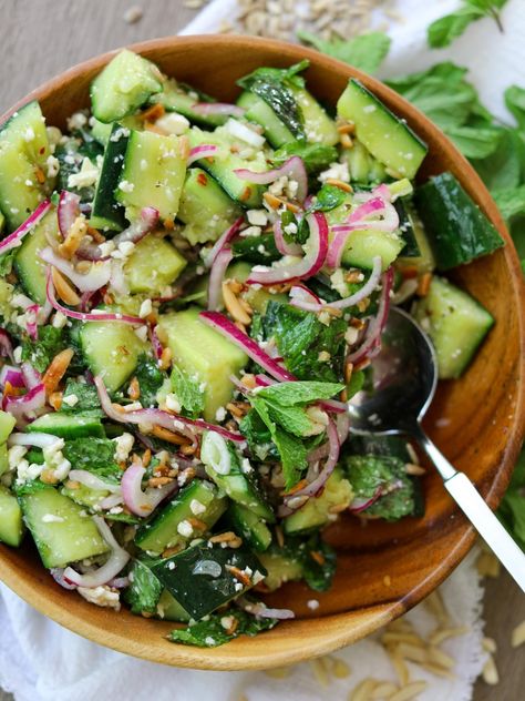 Smashed Cucumber Salad with Feta and Mint Mint Feta Salad, Best Cucumber Salad, Smashed Cucumbers, Cucumber Mint Salad, Cucumber Salad Recipes, Summer Squash Salad, Smashed Cucumber, Smashed Cucumber Salad, Salad With Cucumber