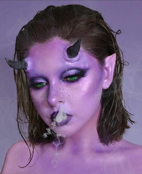 Devil Makeup Halloween, Purple Alien, Devil Makeup, Alien Makeup, Monster Makeup, Prosthetic Makeup, Horror Make-up, Skin Paint, Cool Halloween Makeup