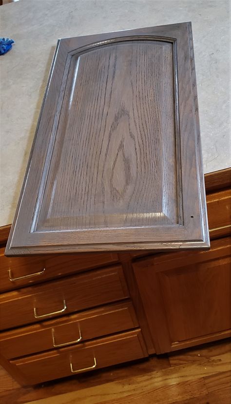 Tone down orange wood Gel Stain On Golden Oak, Gray Gel Stain, Gray Stained Cabinets, Marvel Kitchen, Gel Stain Kitchen Cabinets, Staining Oak Cabinets, Stained Kitchen Cabinets, Redo Cabinets, Staining Cabinets