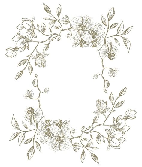 Hand drawn sketch style floral frame wit... | Premium Vector #Freepik #vector #decorative #outline #clipart #wreath Leaf Frame Drawing, Corner Flower Design, Flower Wreath Drawing, Line Floral Design, Floral Wreath Drawing, Orchid Wreath, Floral Outlines, Drawing Borders, Floral Sketch