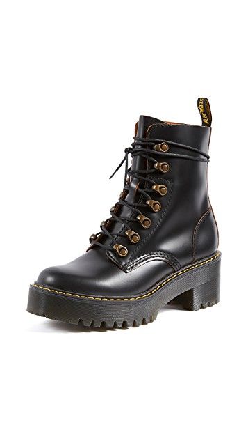 Dr. Martens Leona 7 Hook Boots Dr Martens Leona, Doctor Martens, Red Doc Martens, Doc Martens Style, Martens Style, Doc Martens Outfit, Doc Martens Boots, Army Boots, Leather Heeled Boots