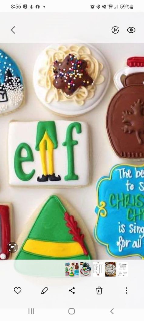 Elf Themed Christmas Party, Christmas Sugar Cookies Decorated, Super Cookies, Elf Cookies, Iced Sugar Cookies, Elf Movie, Xmas Cake, Sugar Cookie Designs, Cutout Sugar Cookies