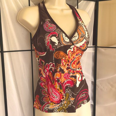 New, Never Worn Match Maker Wrap Tankini Lazy Paisley Size Medium Brown, Orange, Pink, White & Purple Top Only 2000s Fashion Swimwear, Cute Y2k Clothes, 2000 Tops, Mesh Tube Top, 2000s Fashion Inspiration, Beach Style Outfit, Tankini Aesthetic, Greece Outfit, 90s Y2k Fashion