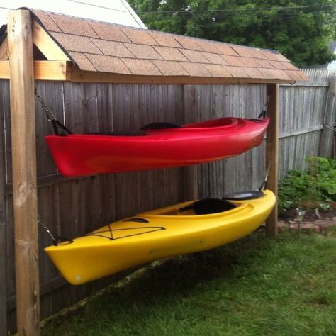 Diy Kayak Storage Rack, Diy Kayak Storage, Canoe Storage, Cabin Decorating, Kayak Storage Rack, Kayak Storage, Kayak Rack, Boat Storage, Kayak Camping