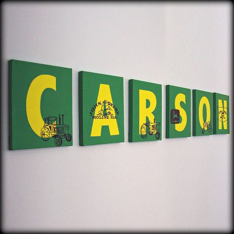 So is this one. John Deere Name Wall Art by Little Lamb Letters, via Flickr John Deere Kids Room, John Deere Boys Room, John Deere Nursery, John Deere Bedroom, Tractor Bedroom, John Deere Room, Tractor Room, John Deere Baby, John Deere Kids