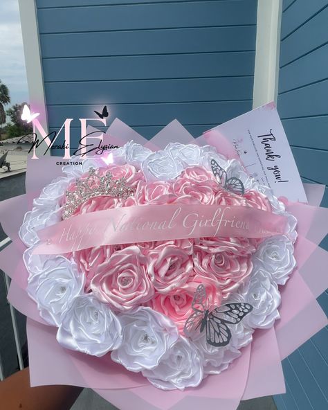 HAPPY NATIONAL GIRLFRIEND DAY!!🥰 - This is my first time doing a heart shaped bouquet and I love it..it’s soooo cute😍this is my new fav! - - #merakielysiancreations #nationalgirlfriendday #heartbouquet #longbeachcalifornia #losangeles #eternalroses #pinkroses #whiteroses #butterflies #tiara #love #couplegoals #explore #explorepage #foryou #instalike Heart Shaped Bouquet, Girlfriend Flowers, Eternal Flower Bouquet, Eternal Bouquet, Ramo Ideas, Girlfriend Day, Florist Business, Ribbon Rose Bouquets, Roses Bouquet Gift