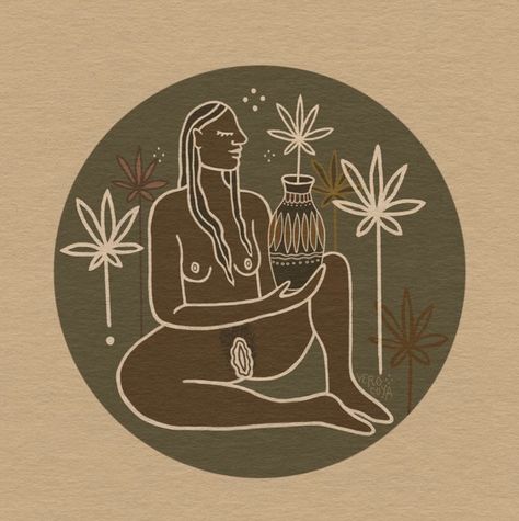 Hemp Queen illustration by @verocoya for our healing Womb Balm labelling Hemp Illustration, Queen Illustration, Cacao Ceremony, Temple Logo, Womb Healing, Body Positivity Art, Music Album Art, Hemp Clothing, Spiritual Artwork