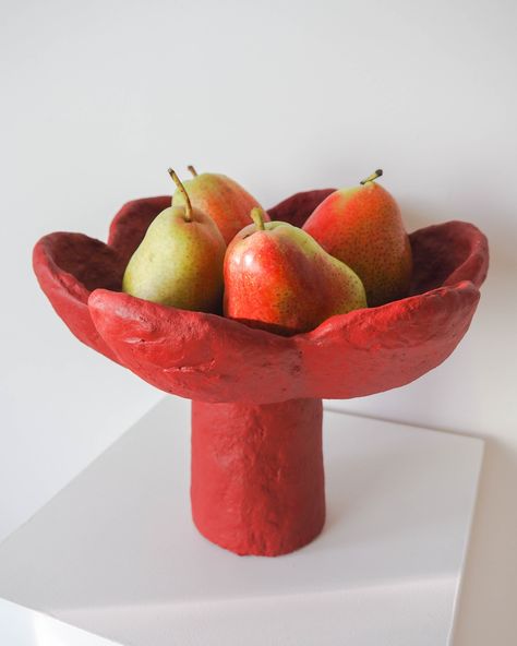 BLOOM in Rosso ♥️ A simple scalloped pedestal vessel in a deep rich red velvet in my under $300 range. This piece is in stock now ♥️ #pedestalvase #vesselart #vesselsculpture #objectart #contemporarypottery #sculpturalvessel #madefromcardboard #cardcrete #recycledmaterialart #livingwithobjects #australianart Red Ceramic Bowl, Wheel Pottery Ideas, Cardboard Clay, Clay Sinks, Diy Ceramics, Canola Field, Yves Klein Blue, Banana Blossom, Shell Mosaic