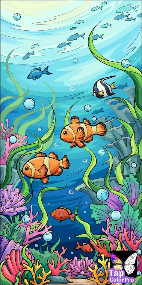 Lake Fish Drawing, Fish Tank Drawing Aquarium, Ocean Underwater Painting, Underwater Drawing For Kids, Under Sea Drawing, Ocean Floor Drawing, Deep Sea Creatures Art, Under Water Drawing, Under The Sea Drawing