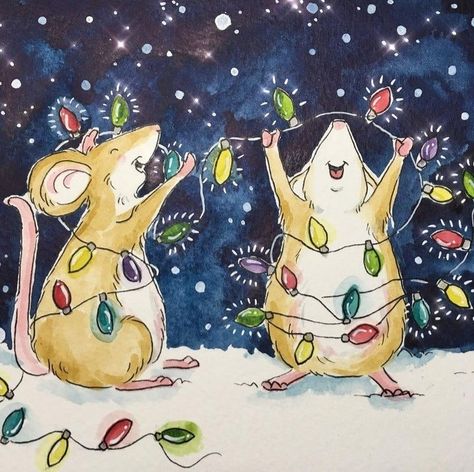 Christmas Mouse Painting, Xmas Drawing, Christmas Sketch, Pet Christmas Cards, Diy Holiday Cards, Mouse Illustration, Unique Holiday Cards, Mouse Drawing, Christmas Card Art