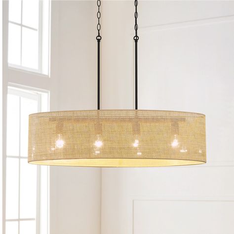 Make an unique statement with the coastal-inspired kitchen island chandelier pendant light. It features matte black canopy/accents and oval woven shade which is crafted of cane webbing. Oval Kitchen Island, Coastal Inspired Kitchens, Oval Chandelier, Chandelier Store, Farmhouse Light, Cane Webbing, Rattan Chandelier, Coastal Lighting, Kitchen Chandelier