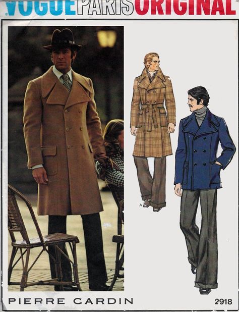 Trench Coat Pattern, Detective Outfit, Mens Sewing Patterns, 1970s Men, 70s Men, 70 Fashion, Vogue Sewing, Trench Coat Men, Vogue Sewing Patterns