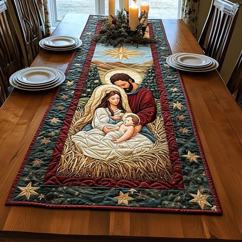 Vantique Quilted Dreams Nativity Story, Christmas Manger, Long Tables, The Nativity Story, The Nativity, Quilt Bed, Quilted Table Runner, Quilted Table, Fabric Yarn