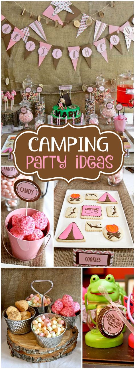 This camping party was held indoors! So fun! See more party ideas at CatchMyParty.com! Camper Playhouse, Camping Party Ideas, Indoor Camping Party, Camp Party, Rv Tent, Backyard Celebration, Camping Desserts, Glamping Party, Camp Theme