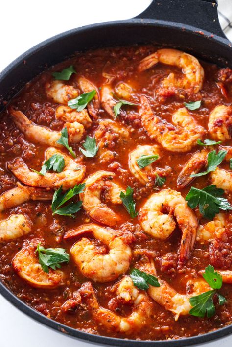 Shrimp Diablo combines plump shrimp with a smoky, spicy tomato sauce. It's easy to make and can be on the table in less than 30 minutes. Shrimp Diablo Recipe, Shrimp In Tomato Sauce, Recipes For Shrimp, Shrimp Diablo, Mixed Seafood Recipe, Adobe Sauce, Spicy Tomato Sauce, Tomato Sauce Recipe, Spicy Shrimp