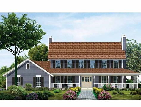 Farmhouse House Plan with 3073 Square Feet and 4 Bedrooms(s) from Dream Home Source | House Plan Code DHSW45223 Country Farmhouse Exterior, Unique Floor Plans, Open Staircase, Country Style House Plans, Country House Plan, Farmhouse House, Family House Plans, Traditional Farmhouse, House Plans Farmhouse